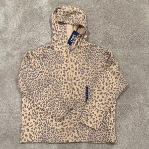 CHAPS Beige Leopard Print Hooded Pullover Jacket